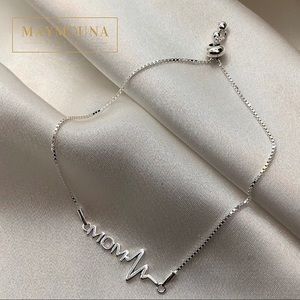 925 Sterling Silver Mom Heartbeats Lariat Bracelet